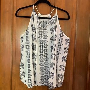 Loft sleeveless top with v-neck.  Size PL White with navy embroidery.  Looks new